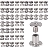 Tornillo de Cuero- 100 Juegos Tornillo Chicago Remache Cruzados Redondos de Acero Carbono Niquelado para Decoración Piel…